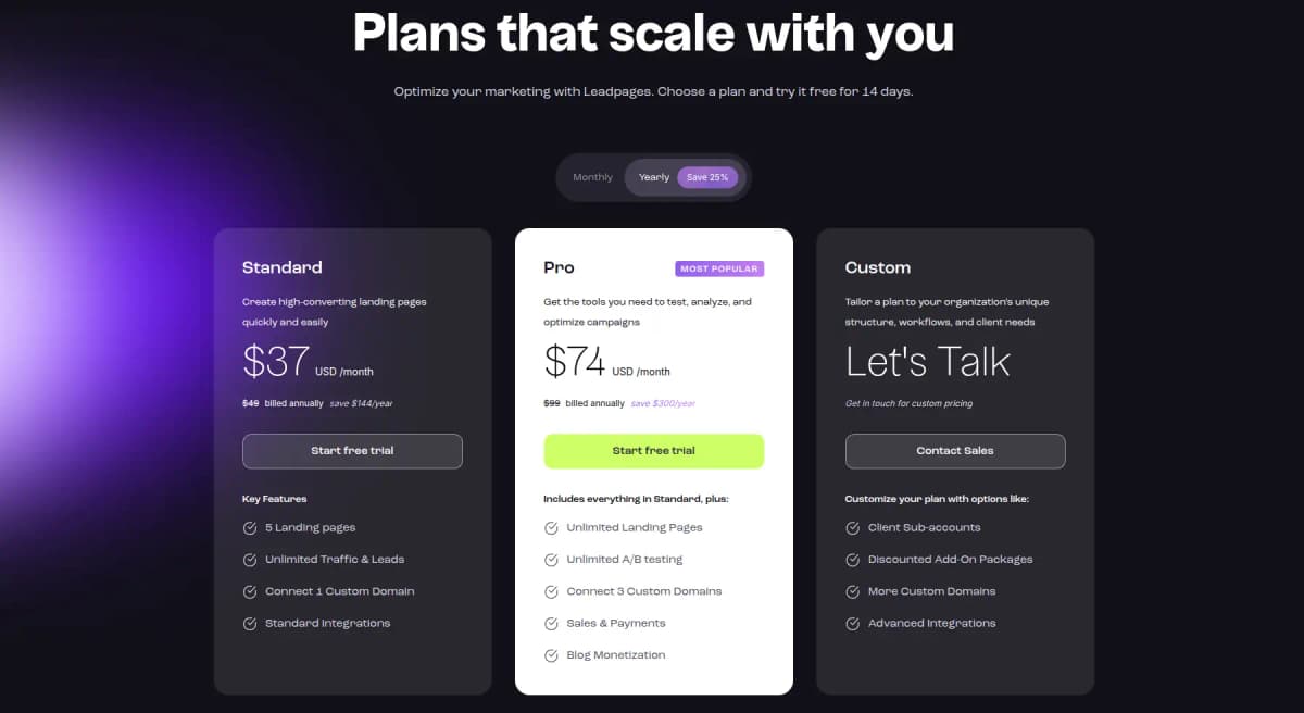 leadpages review pricing plans