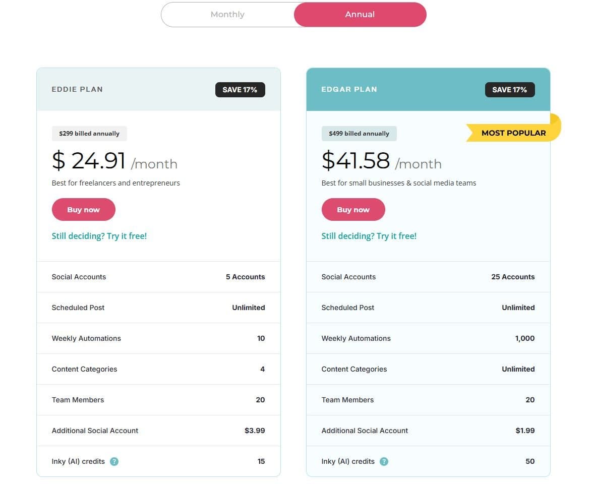 MeetEdgar Pricing Plans