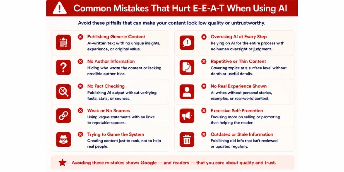 Common mistakes that hurt E-E-A-T when using AI