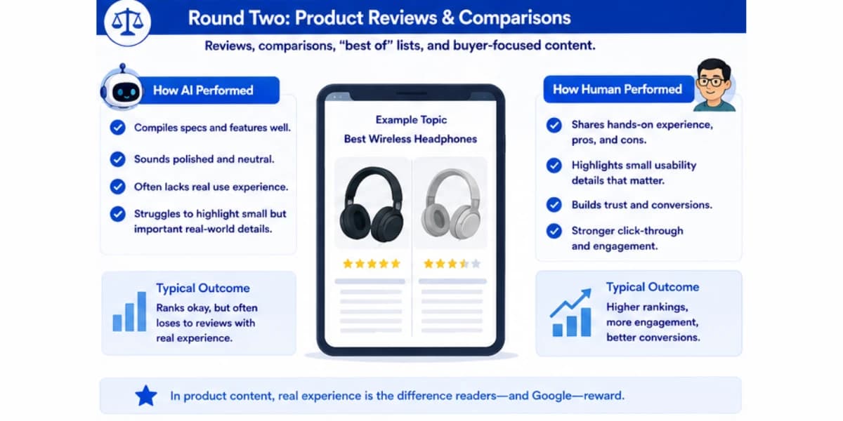 Product reviews AI vs human comparison