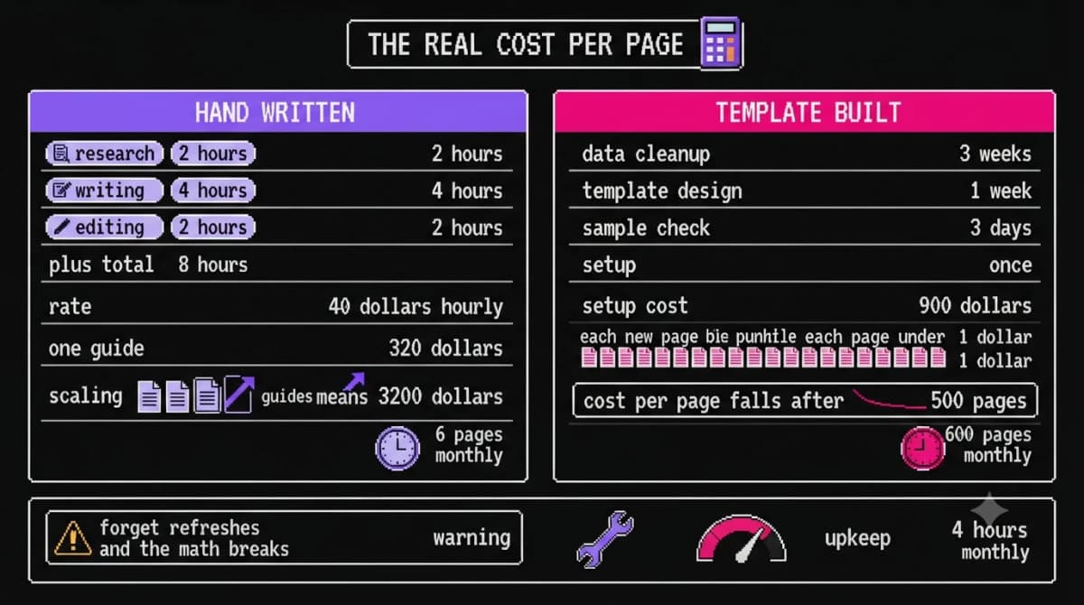 Cost and speed of traditional content compared with programmatic SEO
