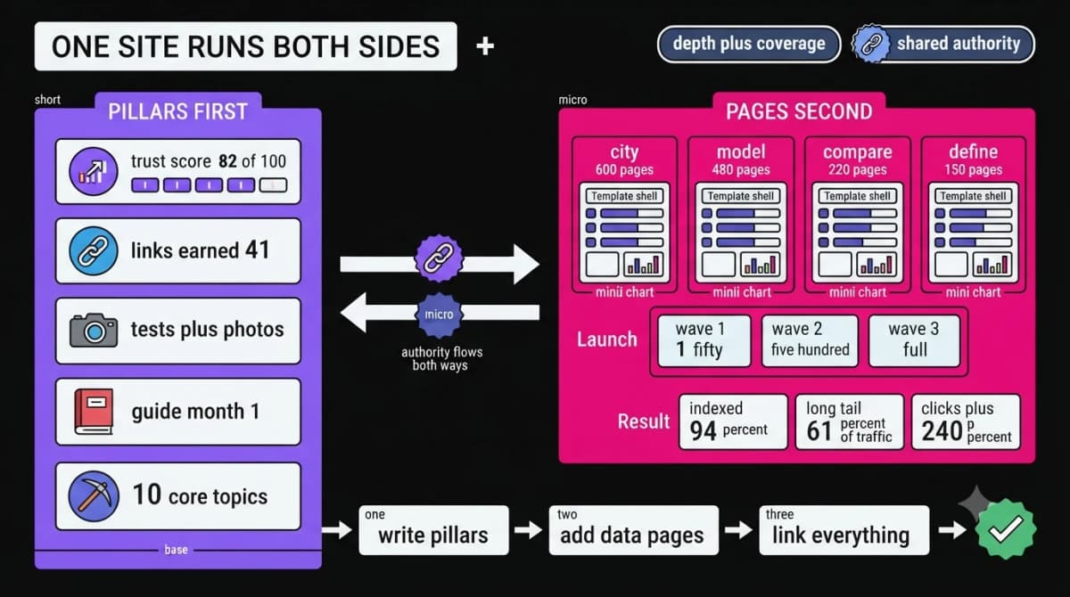A hybrid content model with pillar guides and programmatic pages