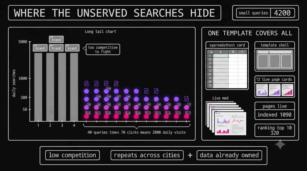 Long tail searches covered by a batch of programmatic pages