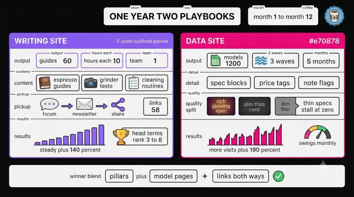 Two sites in the same niche after one year of content growth