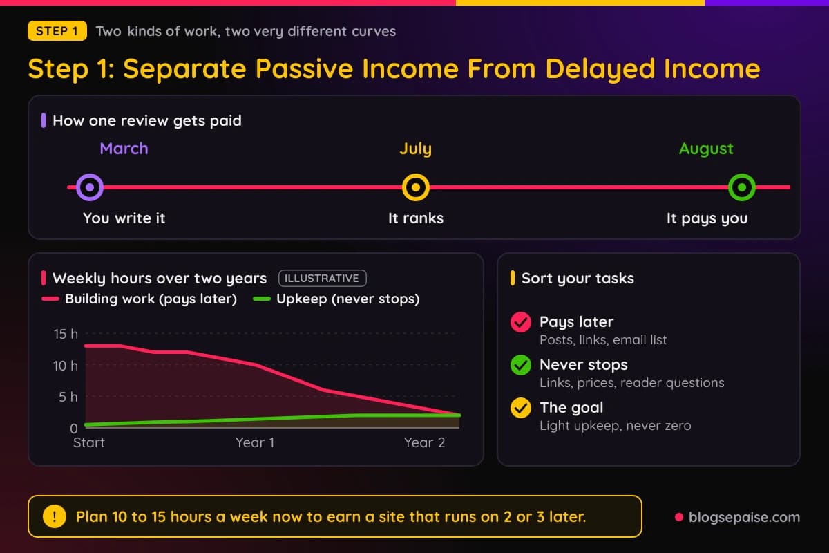 Delayed income compared with true passive income in affiliate marketing