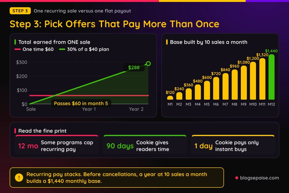 One time commissions compared with recurring affiliate commissions