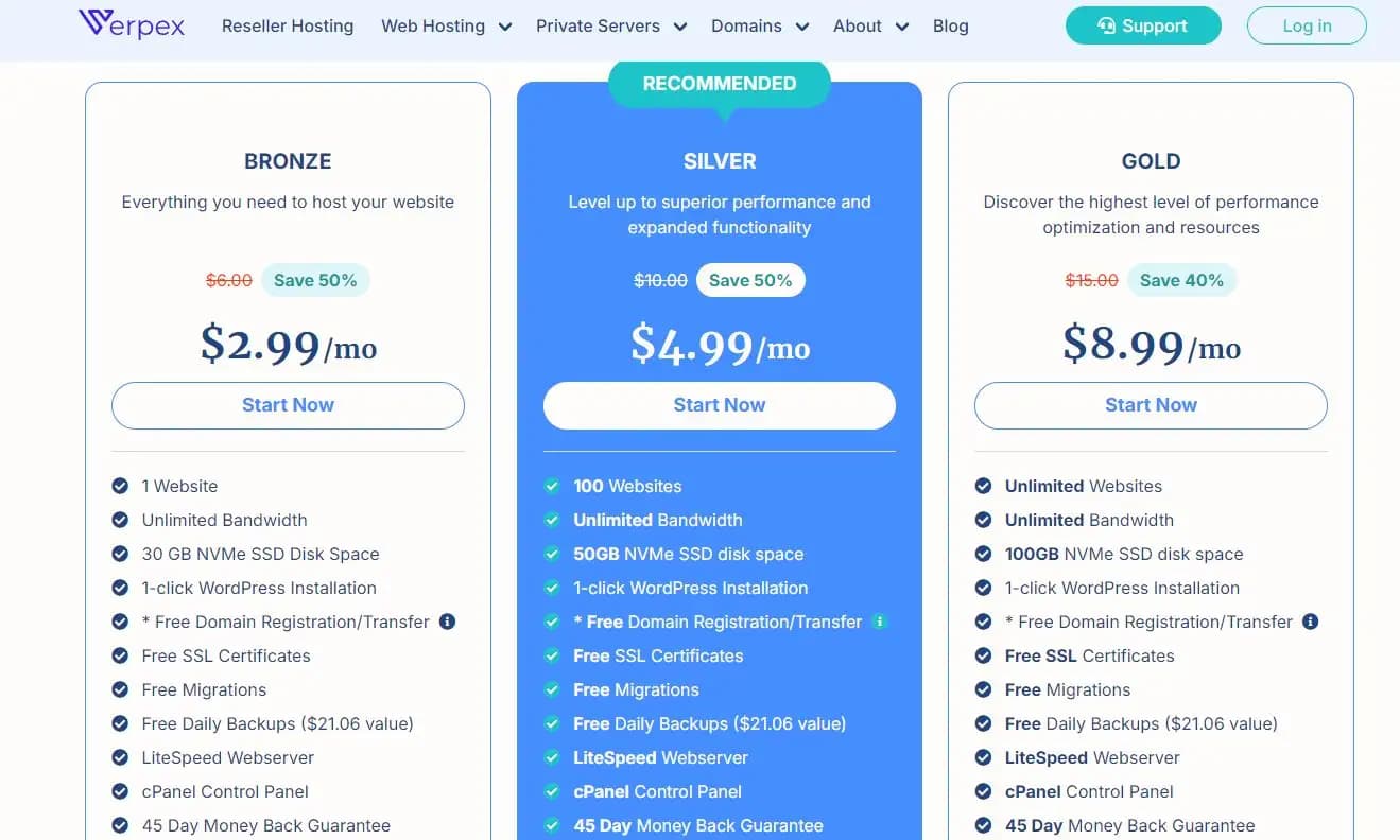 Verpex pricing