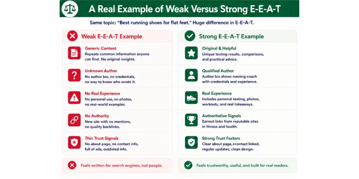 Weak vs strong E-E-A-T example