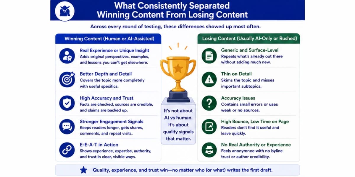 Winning vs losing content comparison