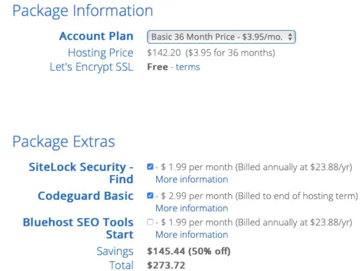 bluehost-package-info