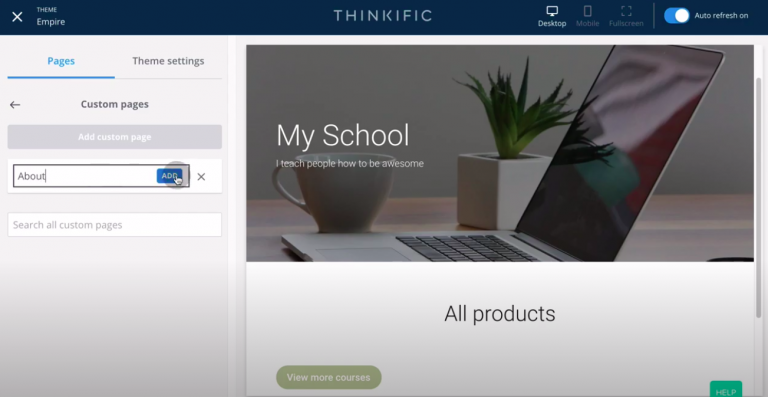 Thinkific-review-tutorial-create-site-about-page
