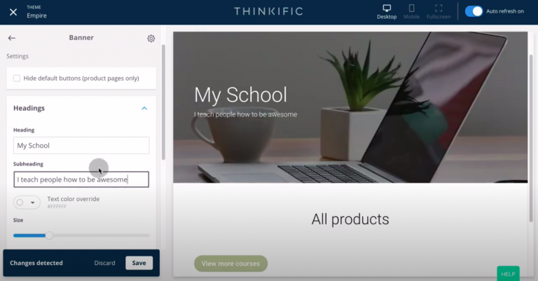 Thinkific-review-tutorial-create-site-customize-heading