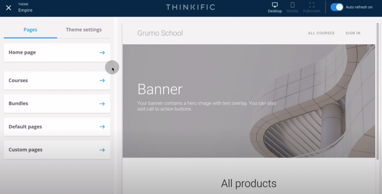 Thinkific-review-tutorial-create-site-customize-theme