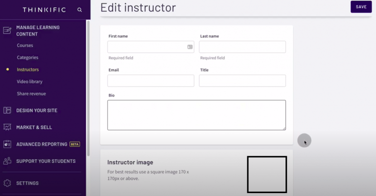 Thinkific-review-tutorial-create-site-instructor-profile