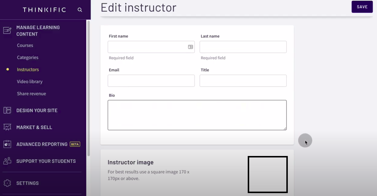 Thinkific-review-tutorial-create-site-instructor-profile