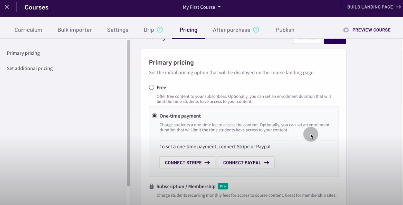 Thinkific-review-tutorial-create-site-set-pricing